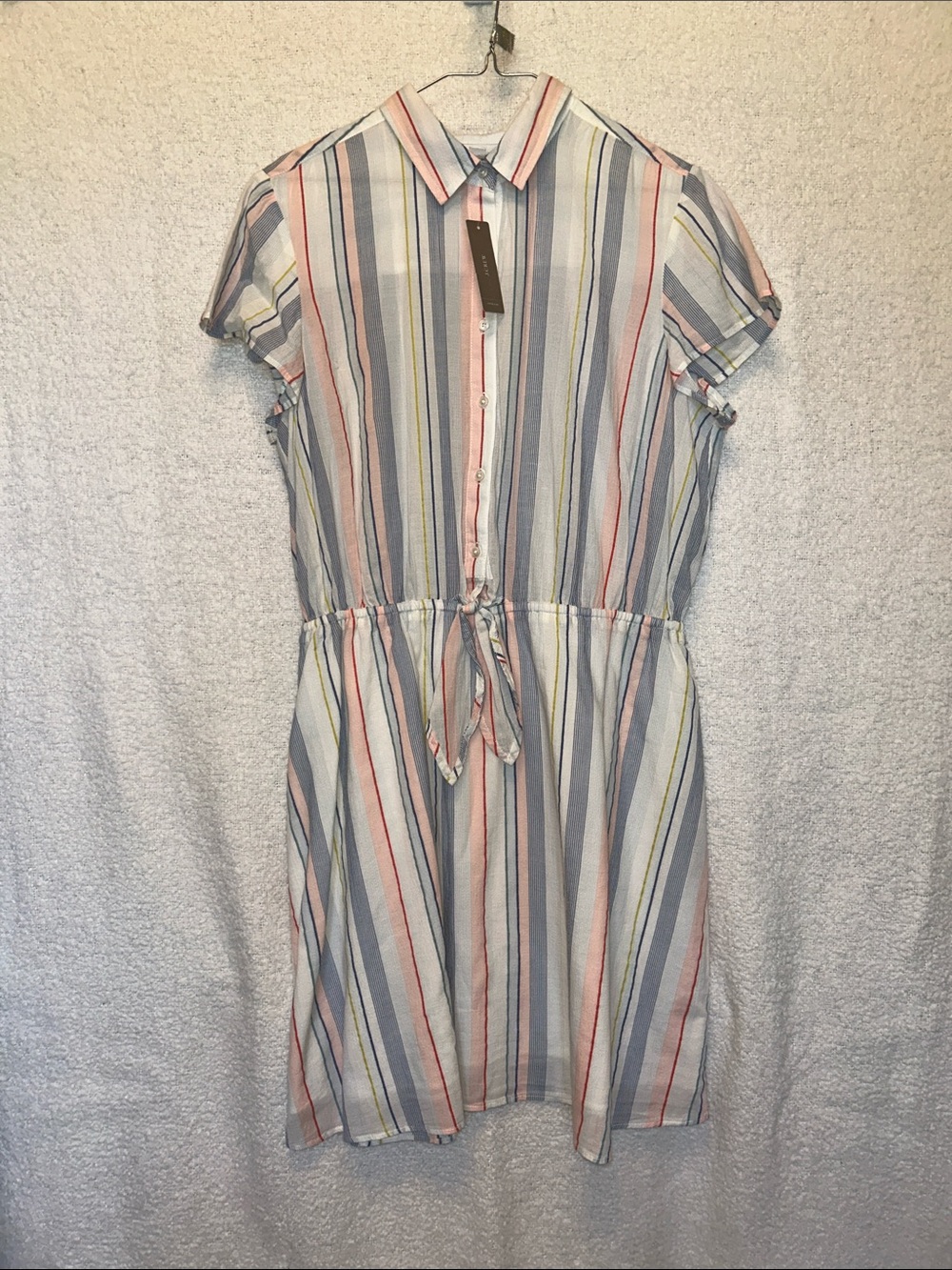 J. Crew Striped Short-Sleeve Tie-Waist Shirt Dress - White Multi Stripe